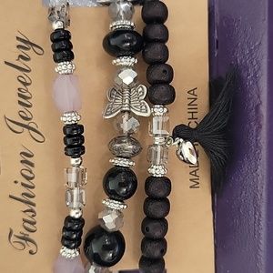 Fashion jewelry...3 bracelet set.. lavender stone and black onyx NWT